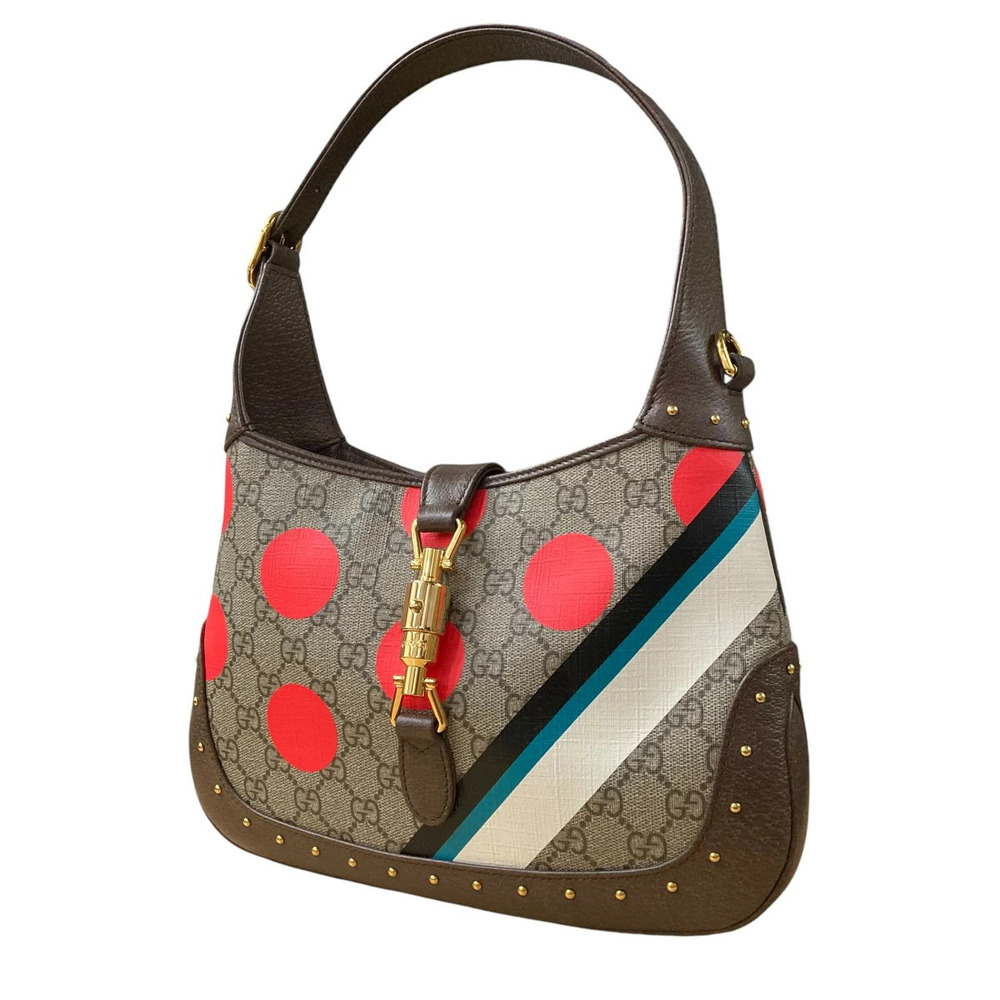 Gucci Jackie Floral GG Supreme Canvas Shoulder Bag Red Brown